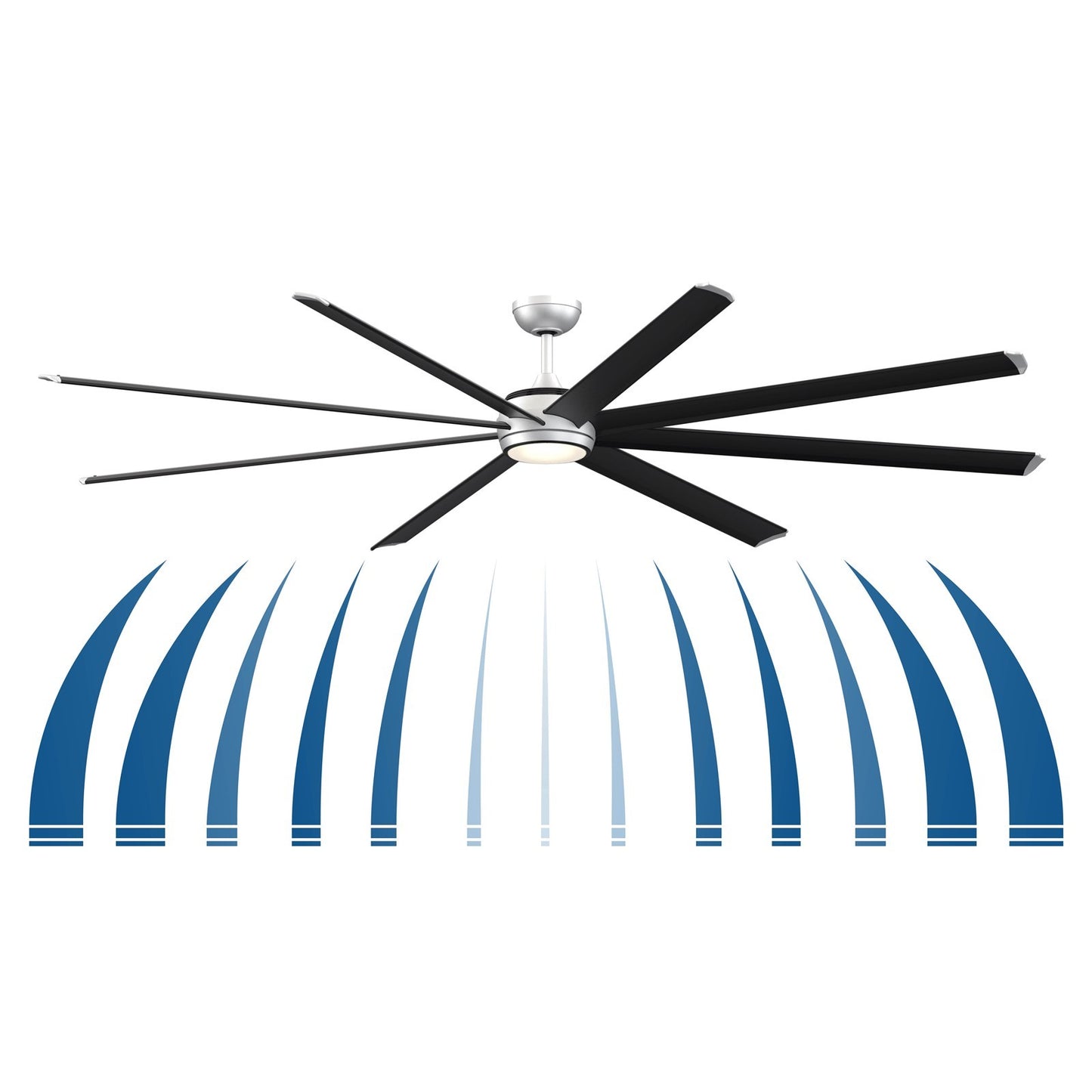 Fanimation Stellar Custom 96in 8-Blade Smart Ceiling Fan | Black Aluminum and Opal Frosted Glass | Indoor & Outdoor Wet | Model FPD7998BLW-96BLW