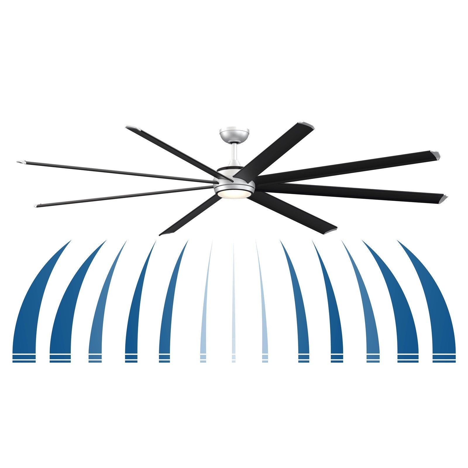 Fanimation Stellar Custom 96in 8-Blade Smart Ceiling Fan | Black Aluminum and Opal Frosted Glass | Indoor & Outdoor Wet | Model FPD7998BLW-96BLW