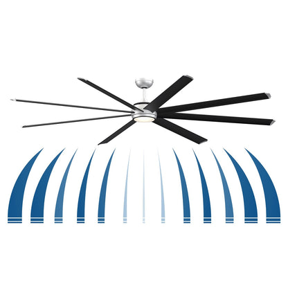 Fanimation Stellar Custom 96in 8-Blade Smart Ceiling Fan | Black Aluminum and Opal Frosted Glass | Indoor & Outdoor Wet | Model FPD7998BLW-96BLW