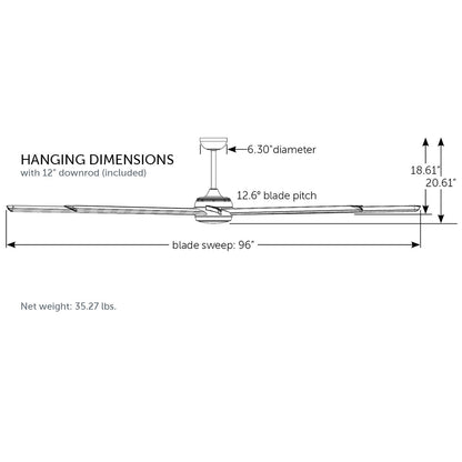 Fanimation Stellar Custom 96in 8-Blade Smart Ceiling Fan | Black Aluminum and Opal Frosted Glass | Indoor & Outdoor Wet | Model FPD7998BLW-96BLW