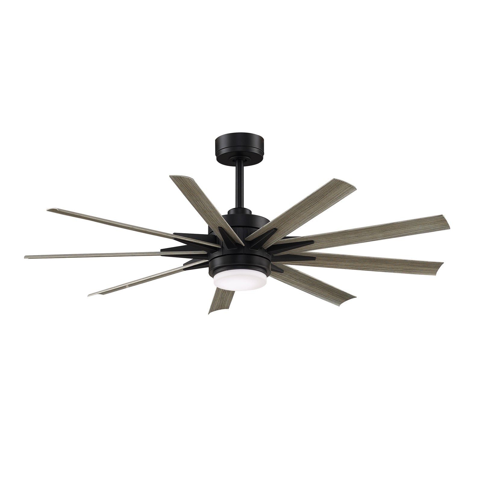 Fanimation Odyn Custom 56in 9-Light Ceiling Fan | Modern Black and Weathered Wood Composite Blades | Indoor & Outdoor Wet | Model FPD8152BLW-56WEW