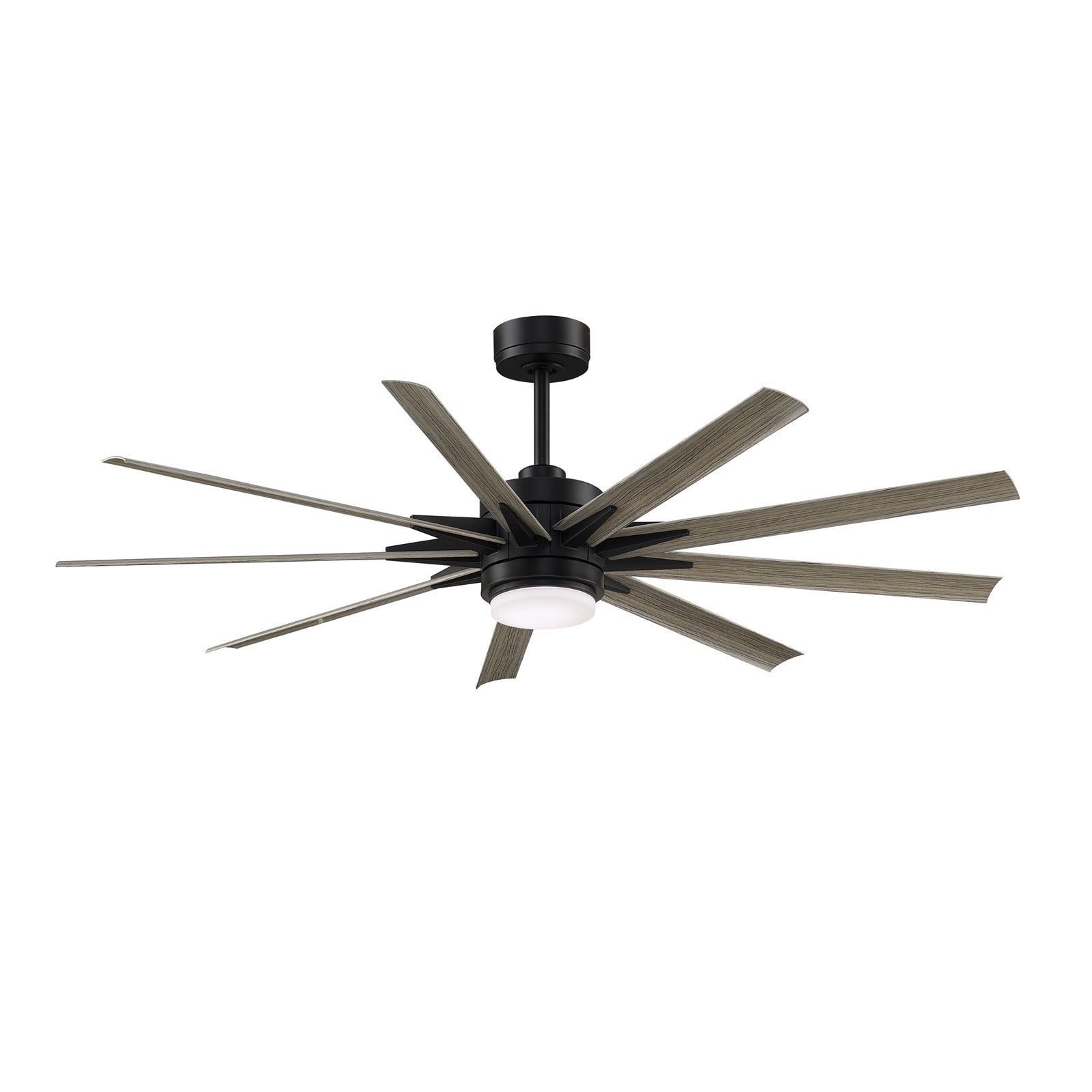 Fanimation Odyn Custom 64in 9-Light Ceiling Fan | Black and Weathered Wood Composite | Covered Patio & Living Room | Model FPD8152BLW-64WEW