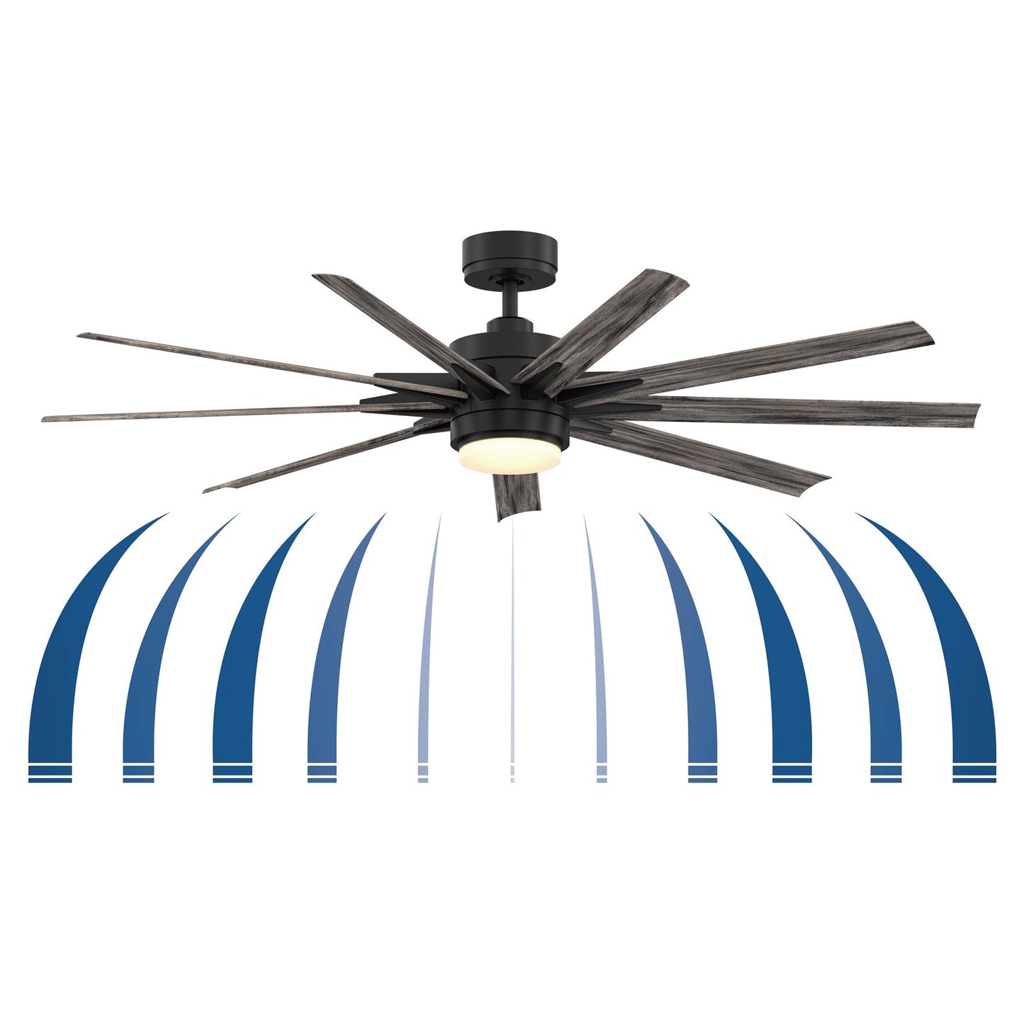 Fanimation Odyn Custom 64in 9-Light Ceiling Fan | Black and Weathered Wood Composite | Covered Patio & Living Room | Model FPD8152BLW-64WEW
