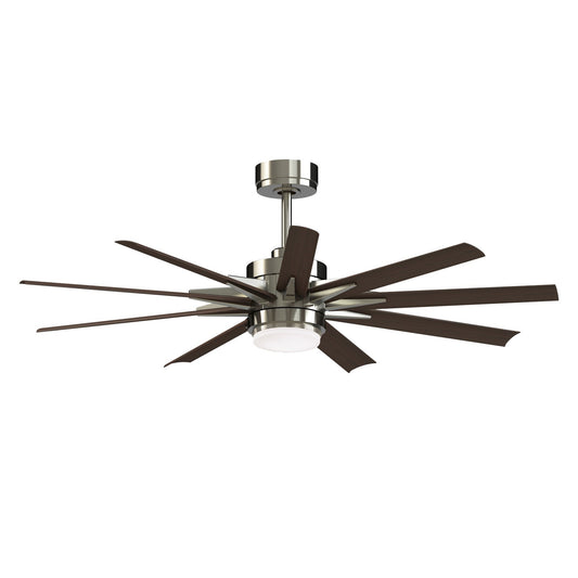 Fanimation Odyn Custom 56in 9-Light Ceiling Fan | Modern Brushed Nickel and Dark Walnut Blades | Covered Patio & Great Room | Model FPD8152BNW-56DWAW