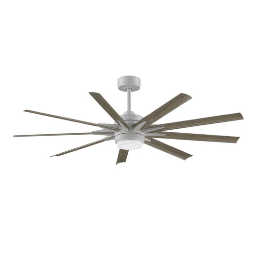 Fanimation Odyn Custom 64in 1-Light Ceiling Fan | Matte White and Weathered Wood Composite Blades | Indoor & Outdoor Wet | Model FPD8152MWW-64WEW