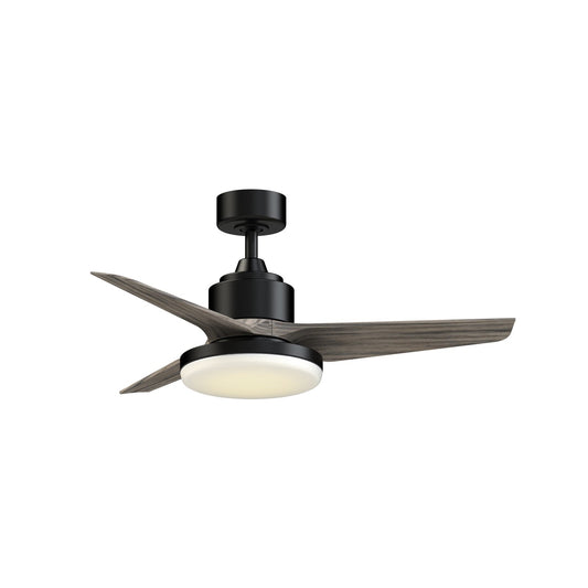 Fanimation TriAire Custom 44in 1-Light Smart Ceiling Fan | Modern Black and Weathered Wood Blades | Indoor & Outdoor | Model FPD8514BLW-44WEW-12LK