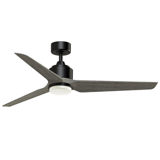 Fanimation TriAire Custom 56in 1-Light Smart Ceiling Fan | Black and Weathered Wood Blades | Covered Patio & Living Room | Model FPD8514BLW-56WEW-LK