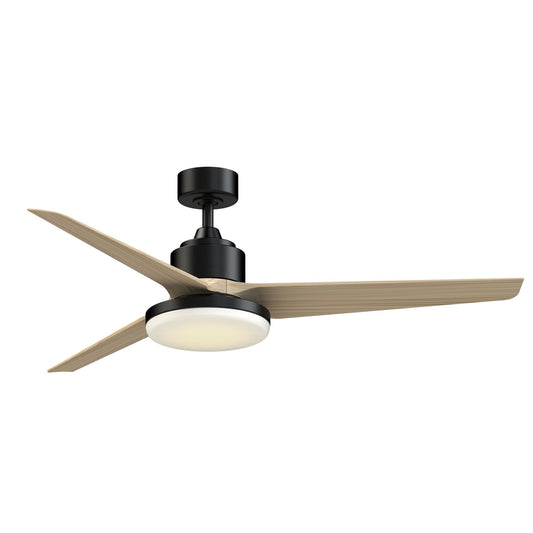 Fanimation TriAire Custom 60in 3-Blade Smart Ceiling Fan with 12in LED Light Kit | Black and Natural Composite | Indoor | Model FPD8514BLW-60NW-12LK