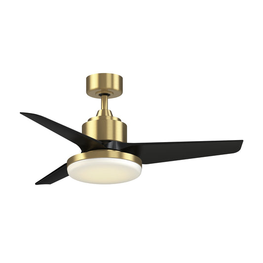 Fanimation TriAire Custom 44in 1-Light Smart Ceiling Fan | Brushed Satin Brass and Black Composite Blades | Covered | Model FPD8514BS-44BLW-12LK