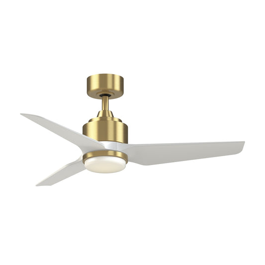 Fanimation TriAire Custom 44in 3-Blade Damp Rated Smart Ceiling Fan with LED CCT Select Light Kit | Brushed Satin Brass | Model FPD8514BS-44MWW-LK