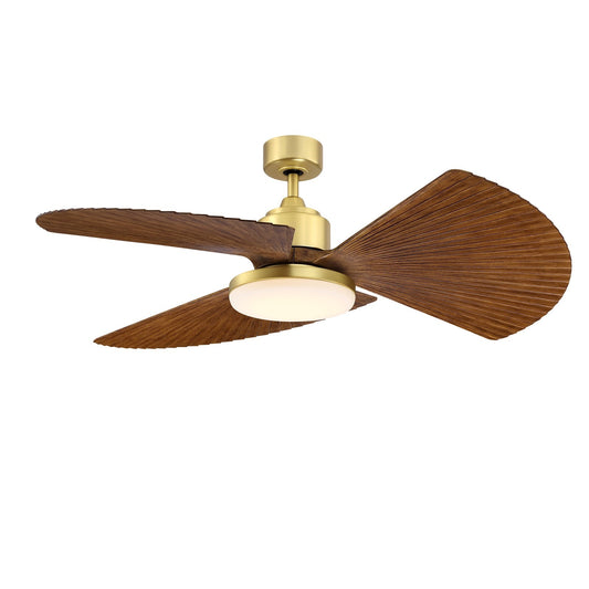 Fanimation TriAire Custom 52in 1-Light Smart Ceiling Fan | Brushed Satin Brass and Koa Composite Blades | Covered Patio | Model FPD8514BS-52PKW-12LK
