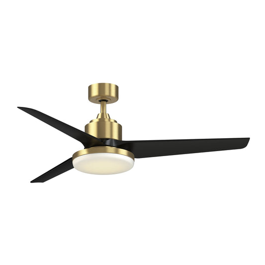 Fanimation TriAire Custom 56in 1-Light Ceiling Fan | Modern Brushed Satin Brass and Black Blades | Covered Patio | Model FPD8514BS-56BLW-12LK
