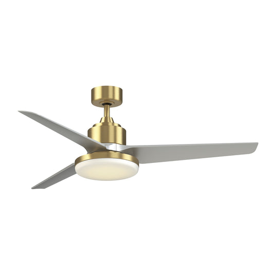 Fanimation TriAire Custom 56in 1-Light Ceiling Fan | Brushed Satin Brass and Silver Composite Blades | Covered Patio | Model FPD8514BS-56SLW-12LK