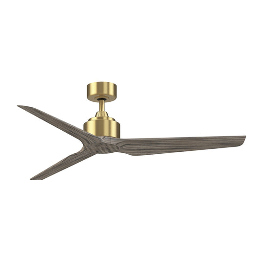 Fanimation TriAire Custom 56in Ceiling Fan | Modern Brushed Satin Brass and Weathered Wood Composite Blades | Covered Patio | Model FPD8514BS-56WEW