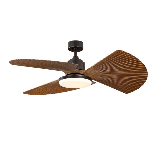 Fanimation TriAire Custom 52in 1-Light Ceiling Fan | Dark Bronze and Pleated Koa Composite Blades | Covered Patio | Model FPD8514DZW-52PKW-12LK