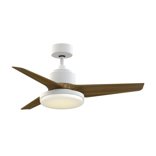 Fanimation TriAire Custom 44in 1-Light Smart Ceiling Fan | Modern Matte White and Koa Composite | Living Room & Covered | Model FPD8514MWW-44KW-12LK