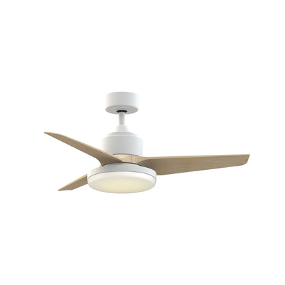 Fanimation TriAire Custom 44in 1-Light Smart Ceiling Fan | Modern Matte White and Natural Composite Blades | Patio | Model FPD8514MWW-44NW-12LK