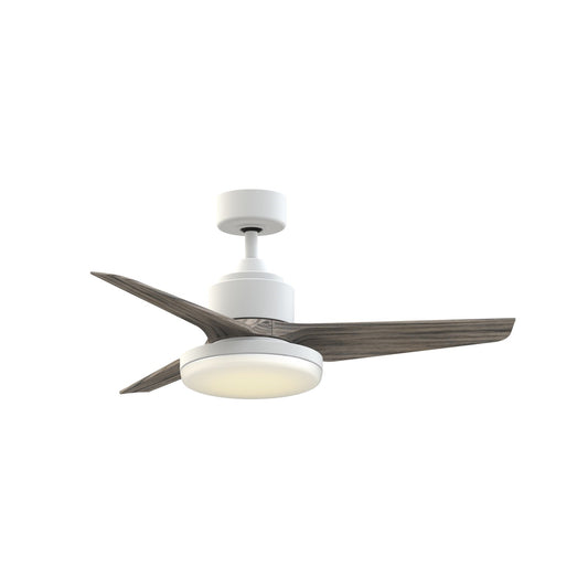 Fanimation TriAire Custom 44in 1-Light Smart Ceiling Fan | Matte White and Weathered Wood Composite Blades | Porch | Model FPD8514MWW-44WEW-12LK