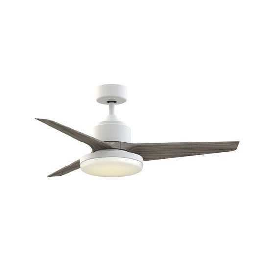 Fanimation TriAire Custom 48in 3-Blade Wet Rated Smart Ceiling Fan with 12in LED Light | Matte White and Weathered Wood | Model FPD8514MWW-48WEW-12LK
