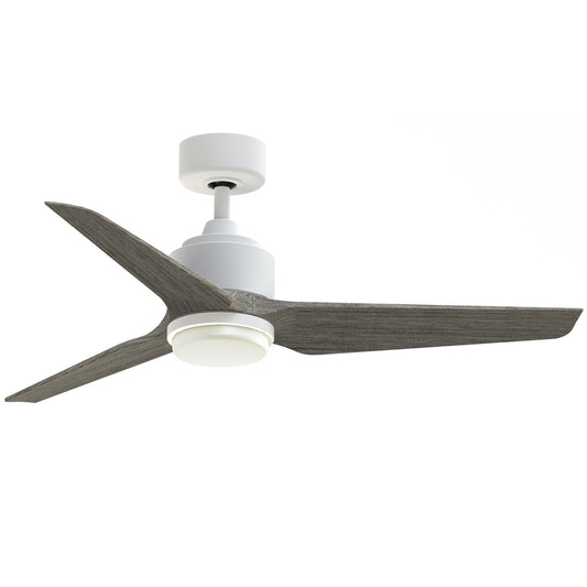 Fanimation TriAire Custom 48in 3-Blade Wet Rated Smart Ceiling Fan with LED Light | Matte White and Weathered Wood | Model FPD8514MWW-48WEW-LK