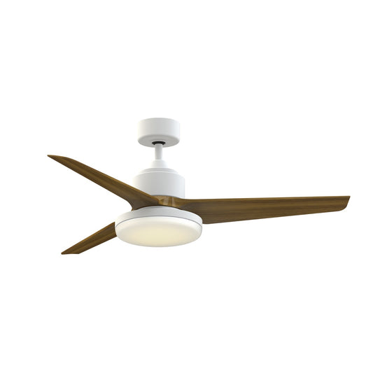 Fanimation TriAire Custom 52in 1-Light Smart Ceiling Fan | Modern Matte White and Koa Composite | Covered Patio & Living | Model FPD8514MWW-52KW-12LK