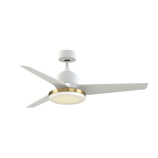 Fanimation TriAire Custom 52in 3-Blade Smart Ceiling Fan with Brushed Satin Brass 12in LED Light Kit | Matte White | Model FPD8514MWW-52MWW-BS12LK