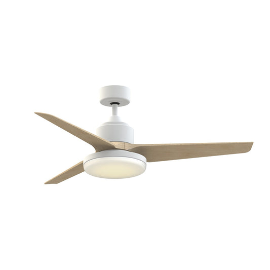 Fanimation TriAire Custom 52in 1-Light Ceiling Fan | Modern Matte White and Natural Blades with Opal Frosted Glass | Model FPD8514MWW-52NW-12LK