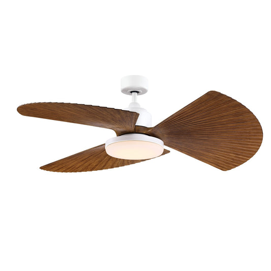 Fanimation TriAire Custom 52in 3-Blade Smart Ceiling Fan with 12in LED Light Kit | Matte White and Koa Composite | Model FPD8514MWW-52PKW-12LK