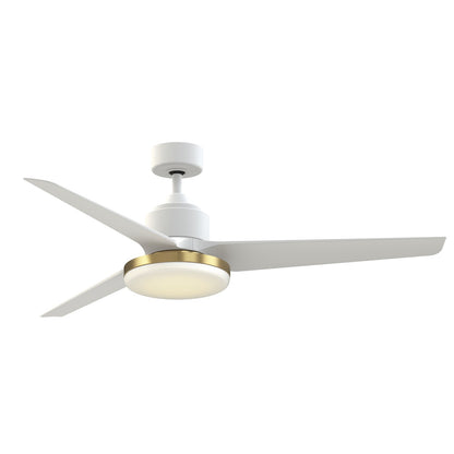 Fanimation TriAire Custom 60in 3-Blade Smart Ceiling Fan with Brushed Satin Brass 12in LED Light Kit | Modern Matte | Model FPD8514MWW-60MWW-BS12LK