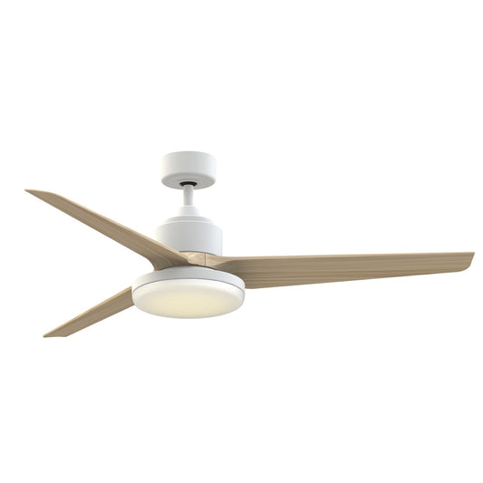 Fanimation TriAire Custom 60in 1-Light Smart Ceiling Fan | Modern Matte White and Natural Blades with Opal Frosted Glass | Model FPD8514MWW-60NW-12LK