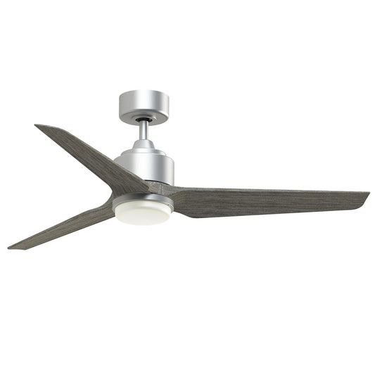Fanimation TriAire Custom 52in 3-Blade Smart Ceiling Fan with LED Light | Silver and Weathered Wood Composite | Indoor | Model FPD8514SLW-52WEW-LK