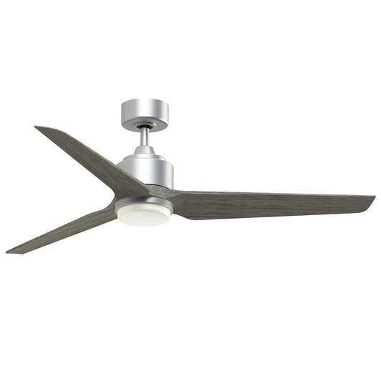 Fanimation TriAire Custom 56in 3-Blade Smart Ceiling Fan with LED Light | Silver and Weathered Wood Composite | Indoor | Model FPD8514SLW-56WEW-LK