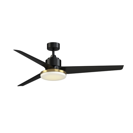 Fanimation TriAire Custom 64in 3-Blade Ceiling Fan with Brushed Satin Brass 12in LED Light Kit | Modern Black and | Model FPD8515BLW-64BLW-BS12LK