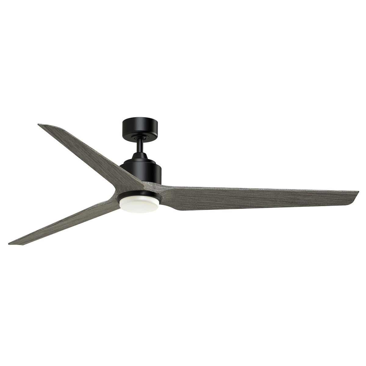 Fanimation TriAire Custom 64in 3-Blade Smart Ceiling Fan with LED Light | Black and Weathered Wood Composite | Covered | Model FPD8515BLW-64WEW-LK