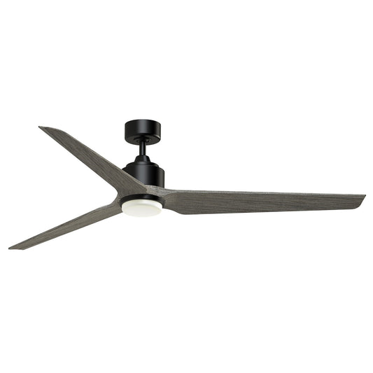 Fanimation TriAire Custom 64in 3-Blade Smart Ceiling Fan with LED Light | Black and Weathered Wood Composite | Covered | Model FPD8515BLW-64WEW-LK