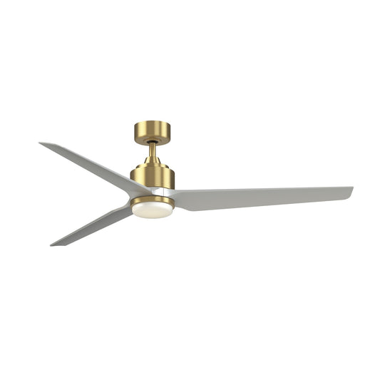 Fanimation TriAire Custom 64in Smart Ceiling Fan | Brushed Satin Brass and Silver Composite Blades | Covered Patio | Model FPD8515BS-64SLW-LK