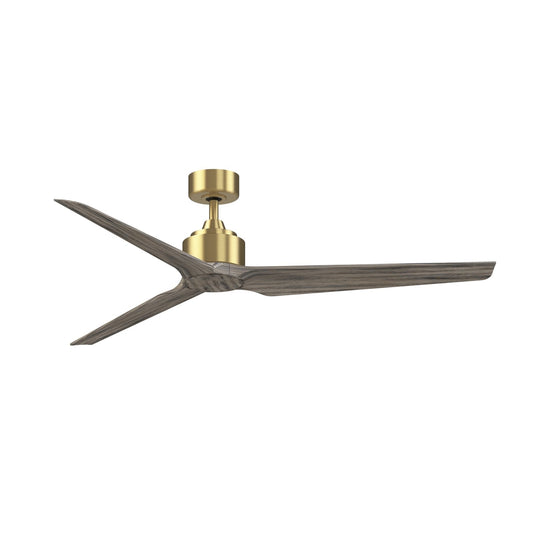 Fanimation TriAire Custom 64in Smart Ceiling Fan | Brushed Satin Brass and Weathered Wood Composite Blades | Covered Patio | Model FPD8515BS-64WEW