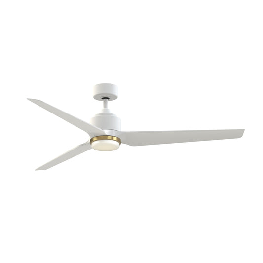 Fanimation TriAire Custom 64in 1-Light Smart Ceiling Fan | Modern Matte White and Brushed Satin Brass with Opal Frosted | Model FPD8515MWW-64MWW-LKBS
