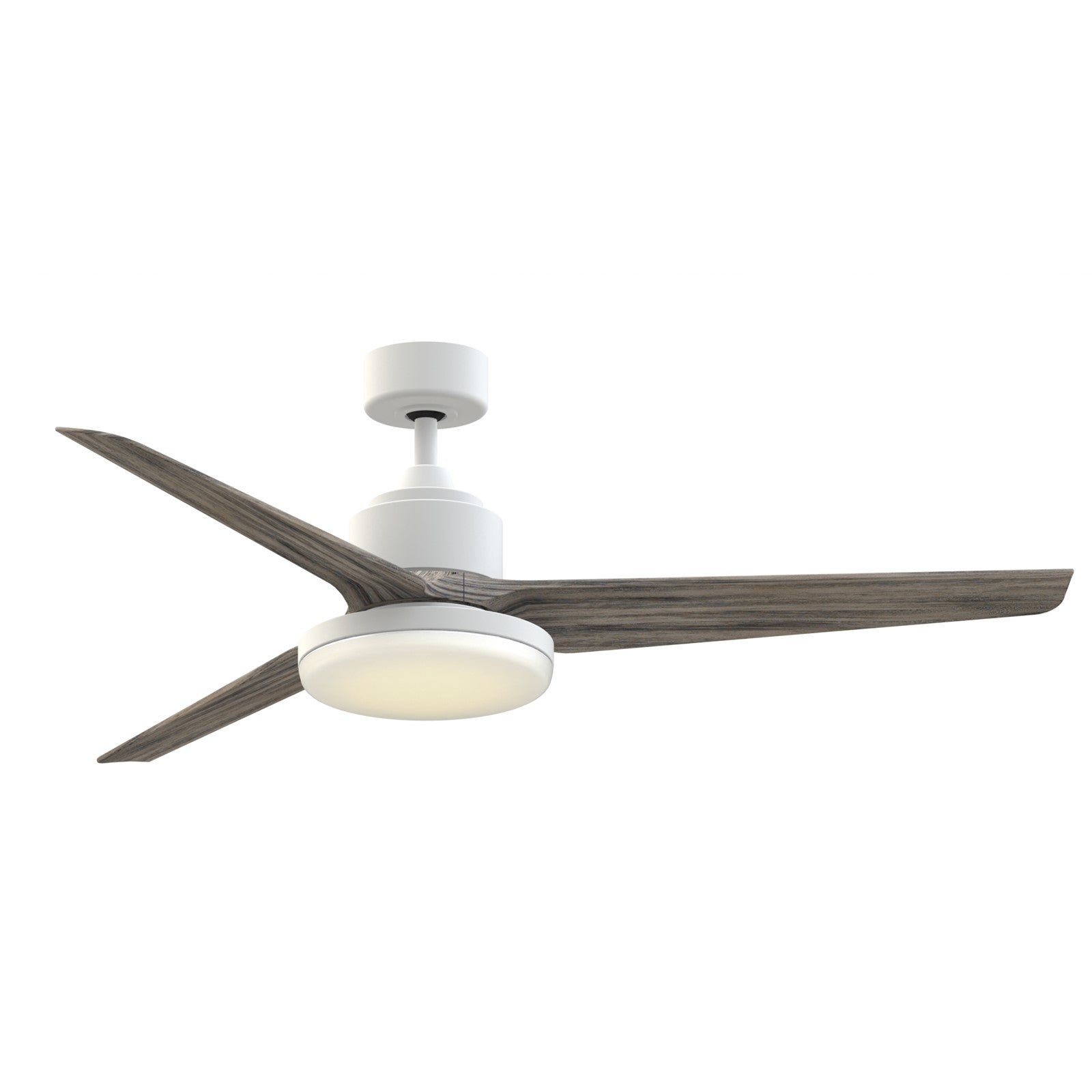 Fanimation TriAire Custom 64in 1-Light Smart Ceiling Fan | Modern Matte White and Weathered Wood Blades with Opal | Model FPD8515MWW-64WEW-12LK