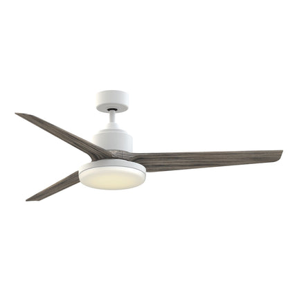 Fanimation TriAire Custom 64in 1-Light Smart Ceiling Fan | Modern Matte White and Weathered Wood Blades with Opal | Model FPD8515MWW-64WEW-12LK