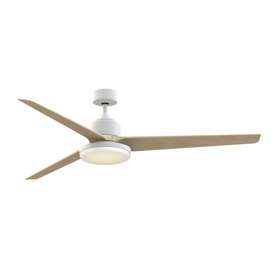 Fanimation TriAire Custom 72in 1-Light Ceiling Fan | Modern Matte White and Natural Composite Blades | Covered Patio | Model FPD8515MWW-72NW-12LK