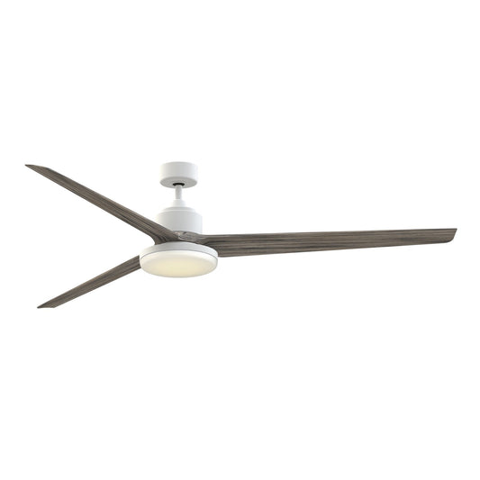 Fanimation TriAire Custom 84in 1-Light Smart Ceiling Fan | Modern Matte White and Weathered Wood with Opal Frosted | Model FPD8515MWW-84WEW-12LK