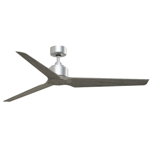 Fanimation TriAire Custom 64in 3-Blade Smart Ceiling Fan | Modern Silver and Weathered Wood Composite Blades | Covered Patio | Model FPD8515SLW-64WEW