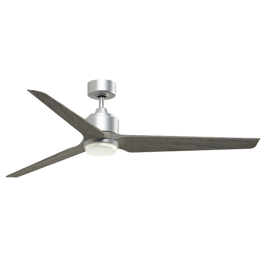 Fanimation TriAire Custom 64in 3-Blade Smart Ceiling Fan with LED Light | Modern Silver and Weathered Wood Composite | Model FPD8515SLW-64WEW-LK