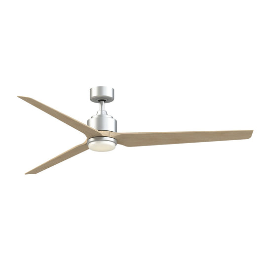 Fanimation TriAire Custom 72in 3-Blade Ceiling Fan with LED Light | Silver and Natural Composite | Patio & Great Room | Model FPD8515SLW-72NW-LK