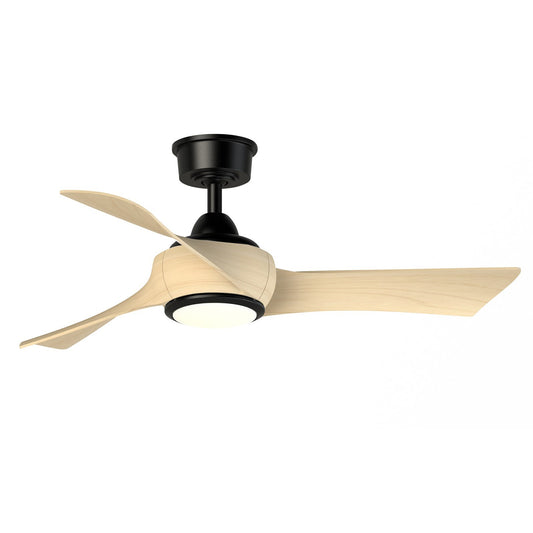 Fanimation Wrap Custom 44in 3-Blade Ceiling Fan with LED Light | Black and Natural Composite | Covered Patio & Bedroom | Model FPD8530BL-44N-LK