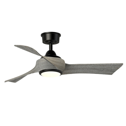 Fanimation Wrap Custom 44in 3-Blade Smart Ceiling Fan with LED Light | Modern Black and Weathered Wood Composite | Covered | Model FPD8530BL-44WE-LK
