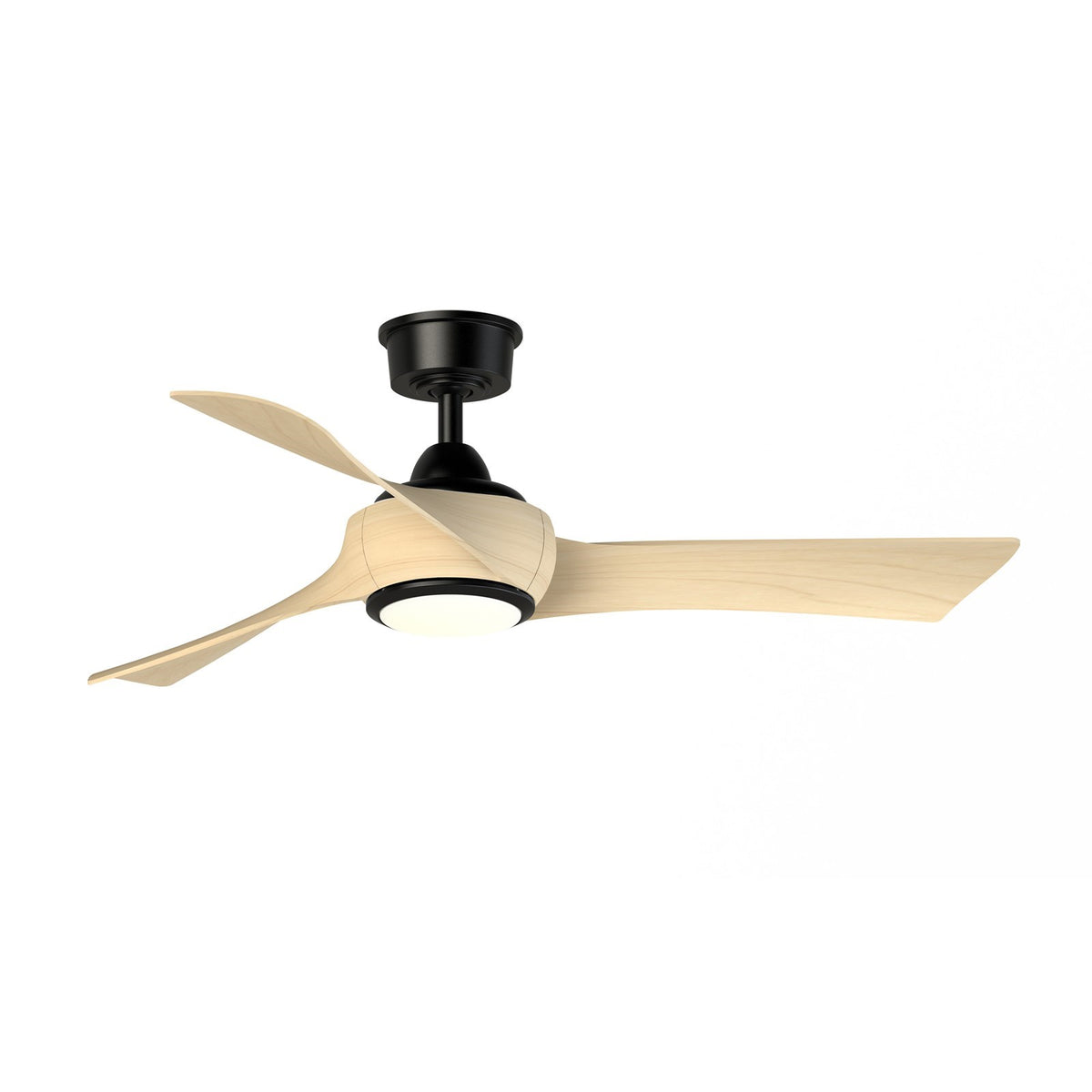 Fanimation Wrap Custom 48in 3-Blade Ceiling Fan with LED Light | Black and Natural Composite | Covered Patio & Bedroom | Model FPD8530BL-48N-LK