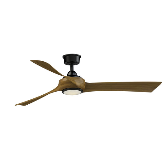 Fanimation Wrap Custom 60in 3-Blade Smart Ceiling Fan with LED Light | Modern Black and Koa Composite | Covered Patio | Model FPD8530BL-60K-LK