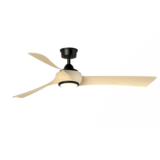 Fanimation Wrap Custom 60in 3-Blade Smart Ceiling Fan with LED Light | Modern Black and Natural Composite | Covered Patio | Model FPD8530BL-60N-LK